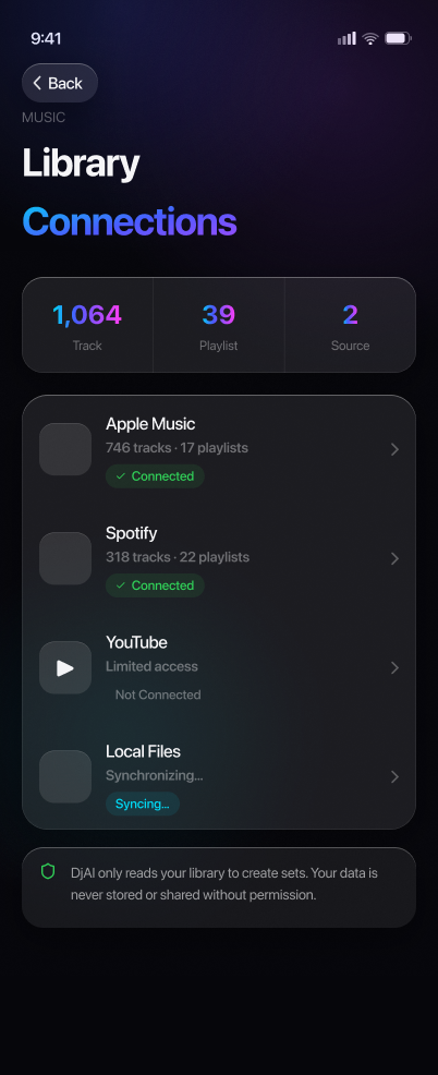 DJAI connect screen in English